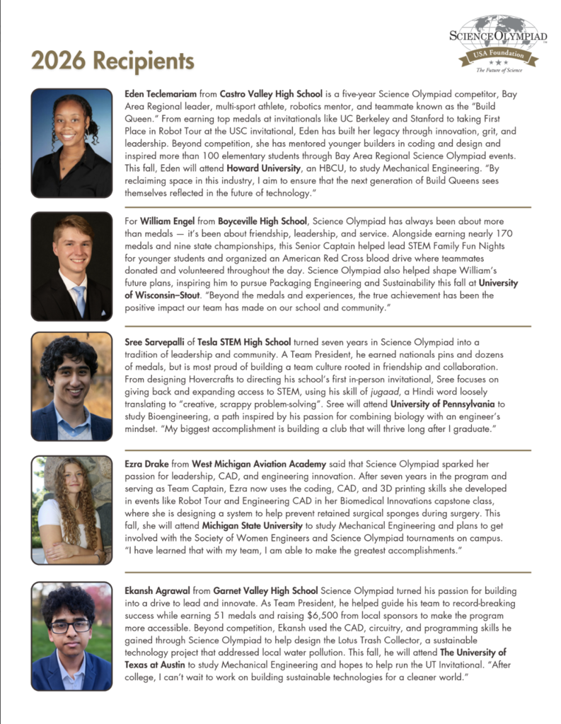 2026 Science Olympiad Founders’ Scholarship