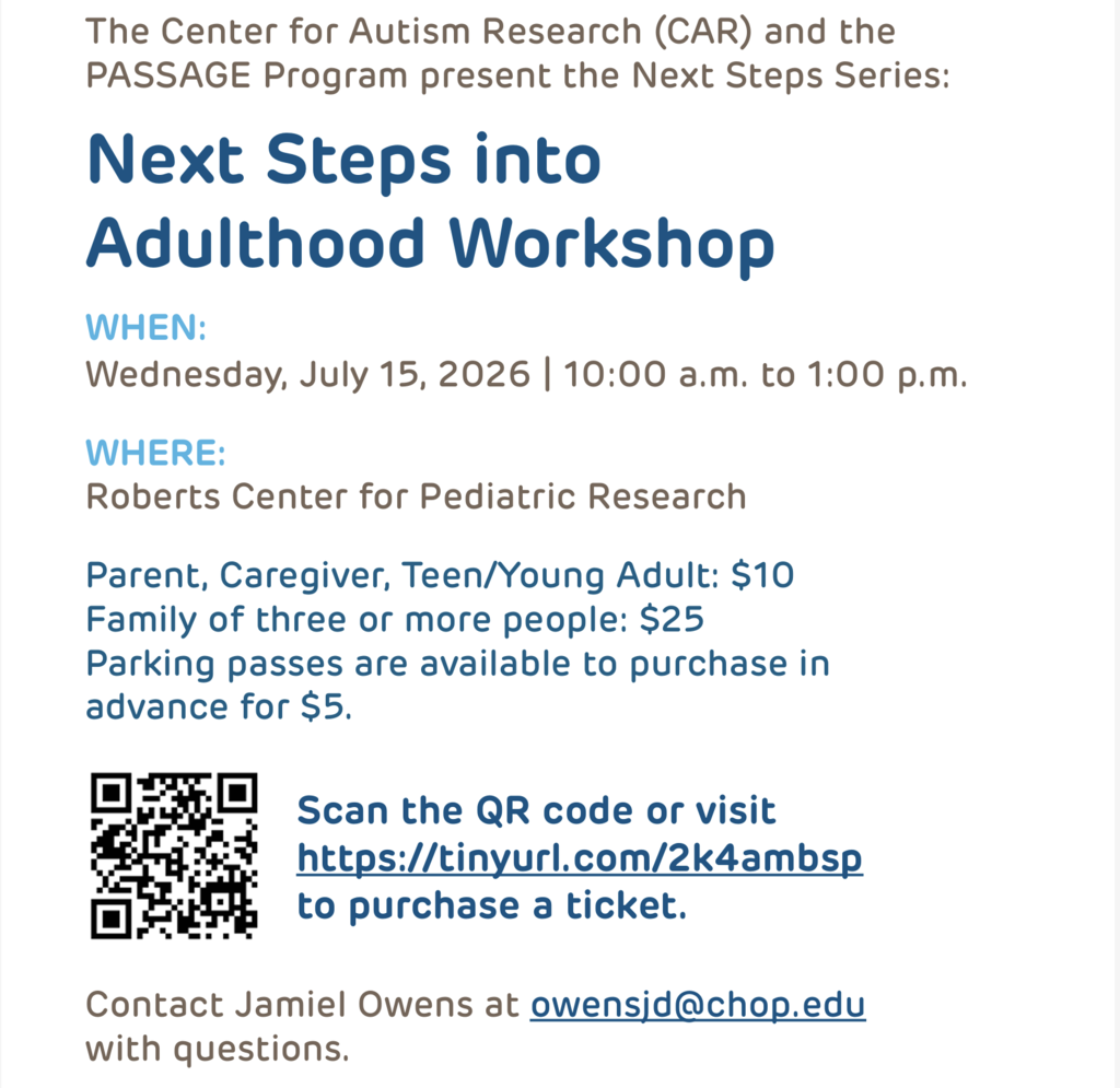 Center for Autism Research: Next Steps into Adulthood