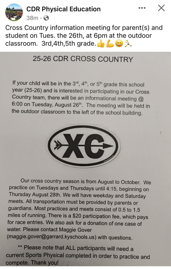 Cross Country Parent Meeting