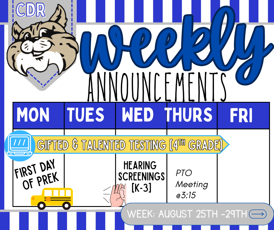 Weekly Announcements: August 25th -29th
