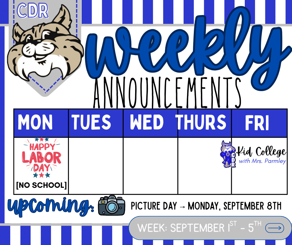 Weekly Announcements [September 1st - 5th]