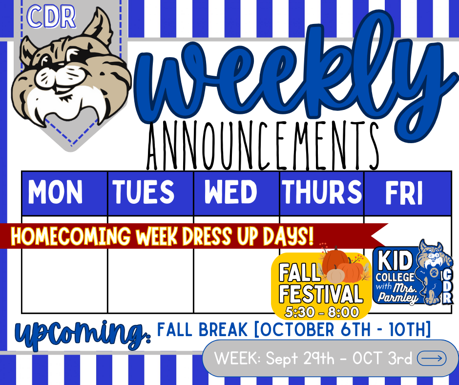 Weekly Announcements: September 29th - October 3rd