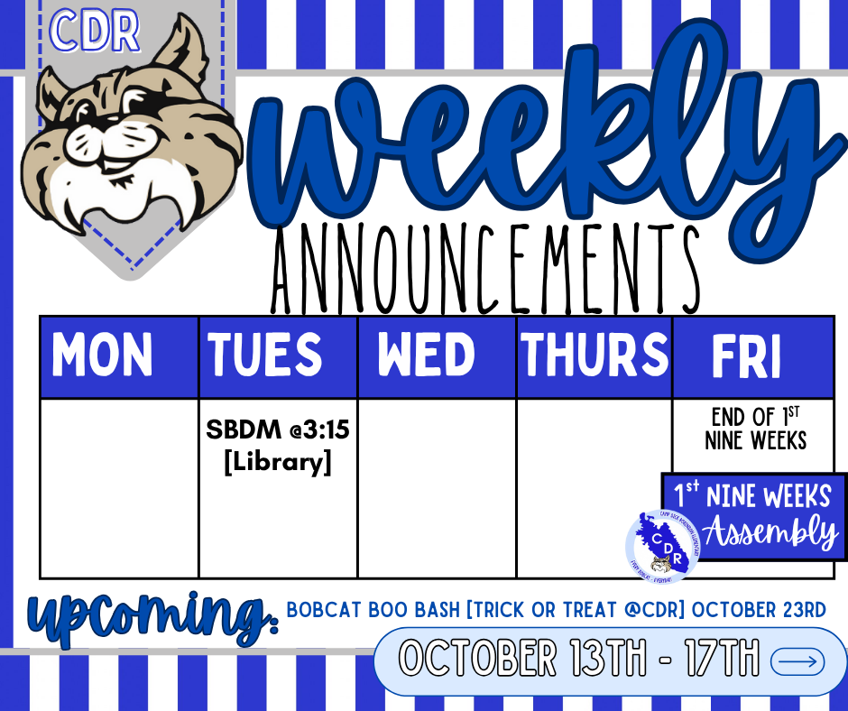 Weekly Announcements: October 13th - 17th