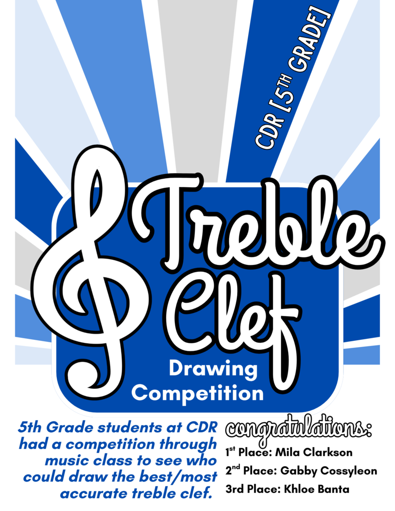 Congratulations to our 5th graders that competed and won the Treble Clef Drawing Competition through music class!