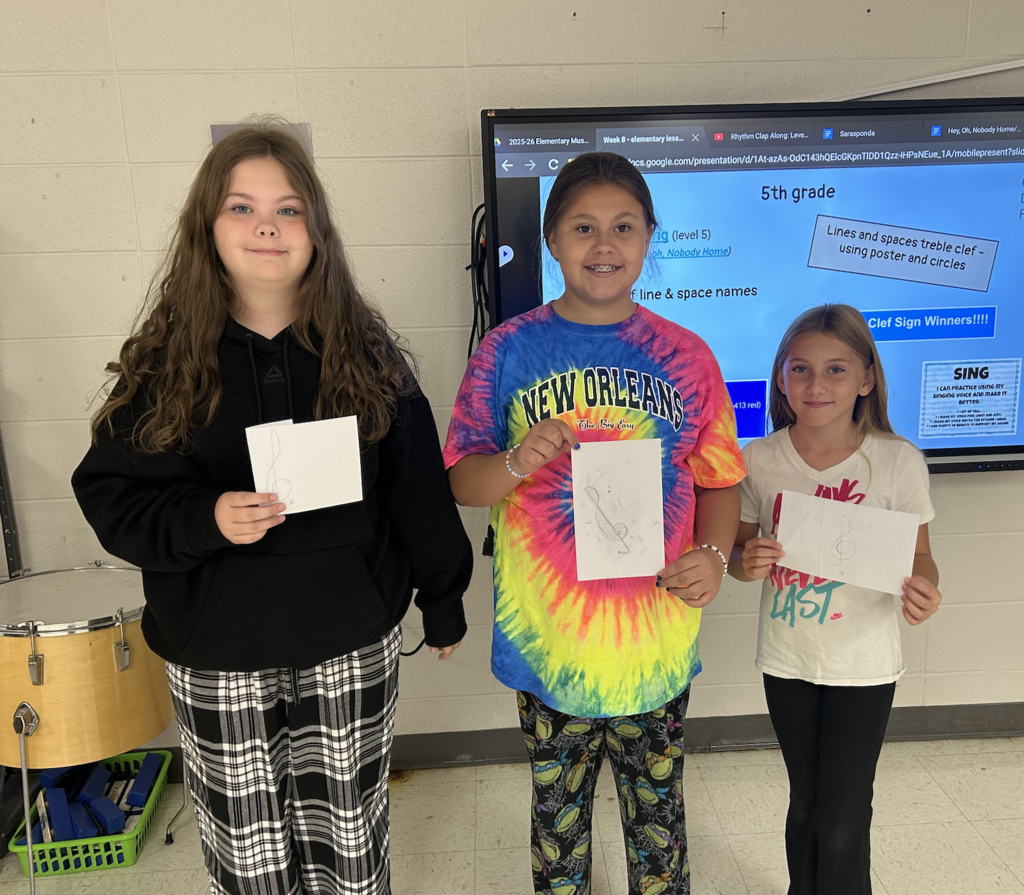 Congratulations to our 5th graders that competed and won the Treble Clef Drawing Competition through music class!