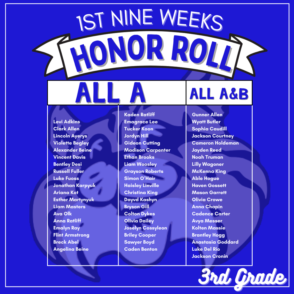 Congratulations  to all of our hard working bobcats that received  All A [or] All A/B honor roll for the first nine weeks! We are so proud of you! Keep up the awesome work! 