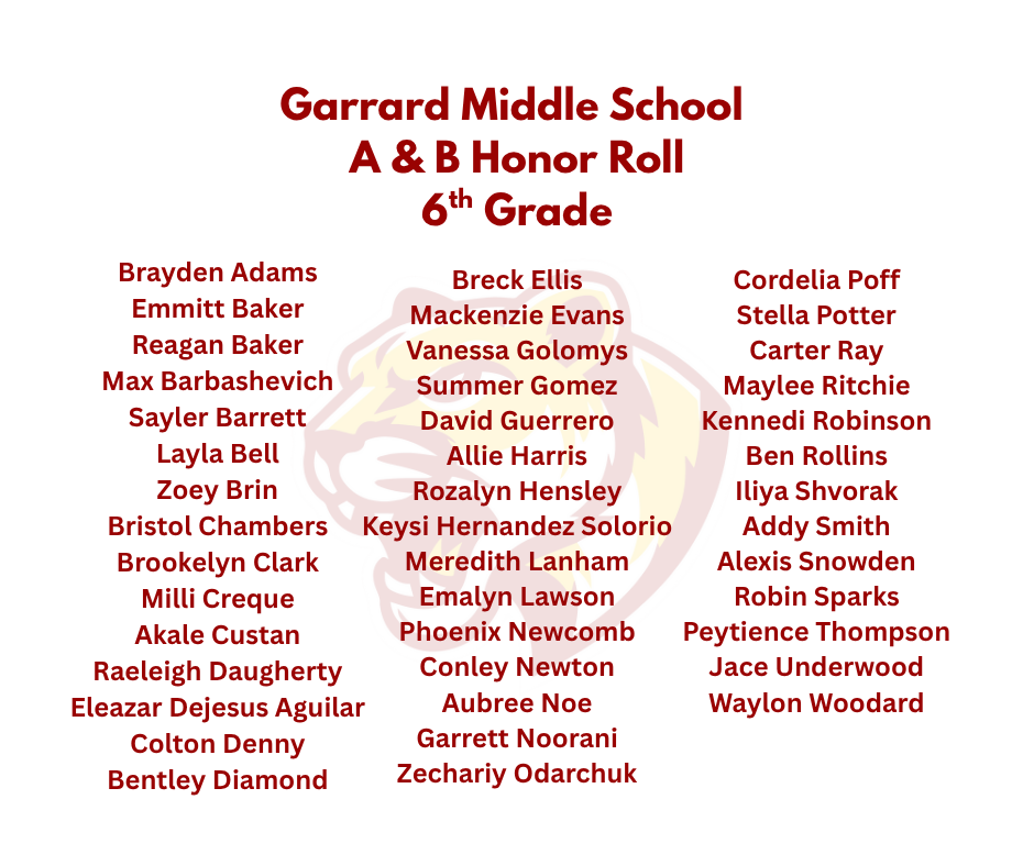 6th Grade  A/B Honor Roll 1st Nine Weeks