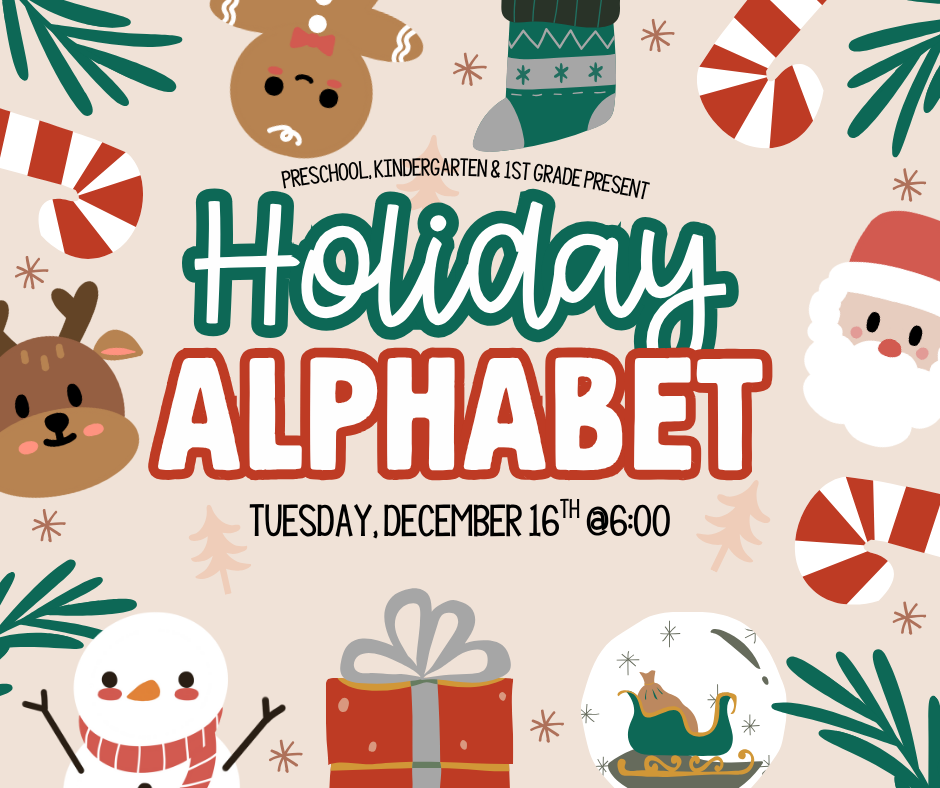[Mark Your Calendars] CDR is proud to announce our 2025 Christmas Programs!   Preschool, Kindergarten & 1st Grade presents "Holiday Alphabet" Tuesday, December 16th @6:00  2nd, 3rd, 4th, and 5th Grade presents "Snow Much Fun" Thursday, December 18th @6:00  We hope to see you there! 
