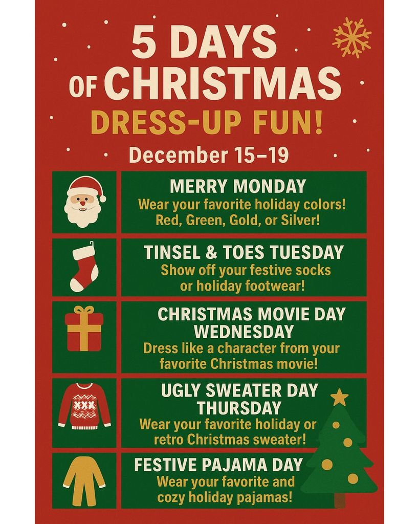 GMS Christmas Dress Up Days(Next Week/December 15th -19th)