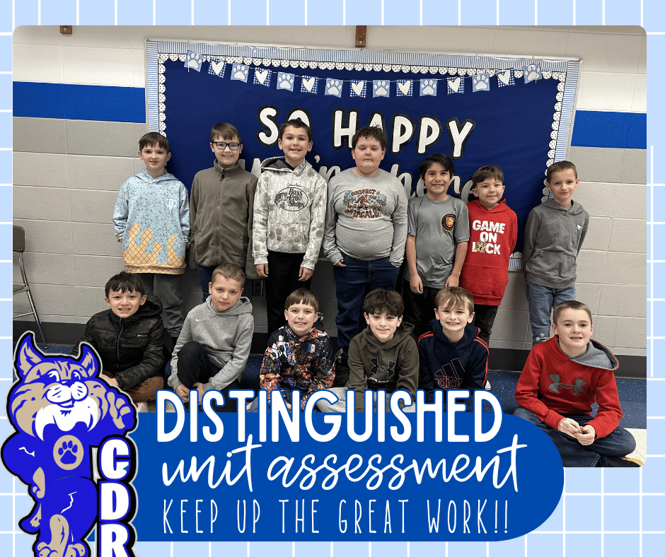 Check out these 3rd grade Math rockstars!  Congratulations on scoring [DISTINGUISHED] on your most recent Math District Unit Assessment! You all rocked it! So proud of you!
