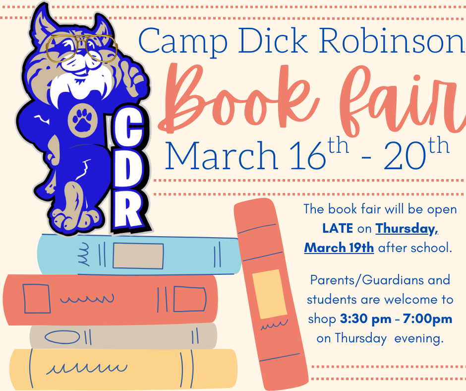 [REMINDER] THIS WEEK {March 16th - 20th] is the Spring Book Fair @CDR The book fair will be open late to shop with your family, Thursday, March 19th from 3:30 - 7:00. 