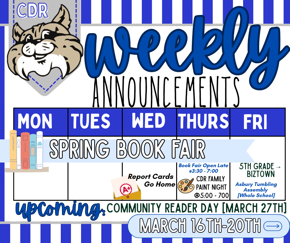 Weekly Announcements: March 16th - 20th 