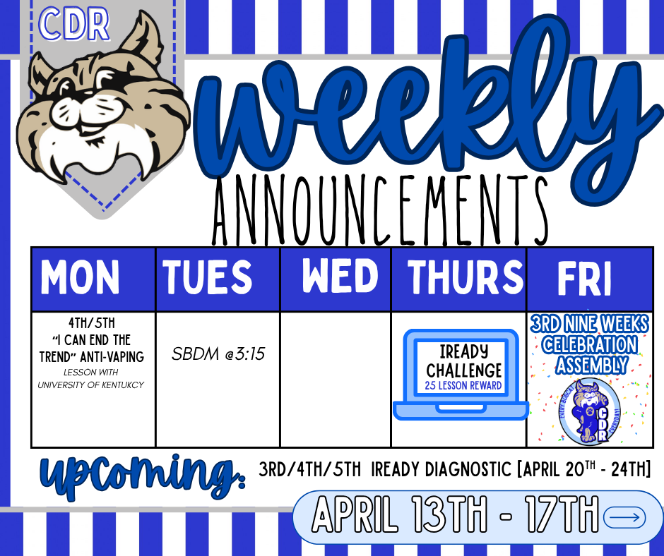 Weekly Announcements: April 13th-17th