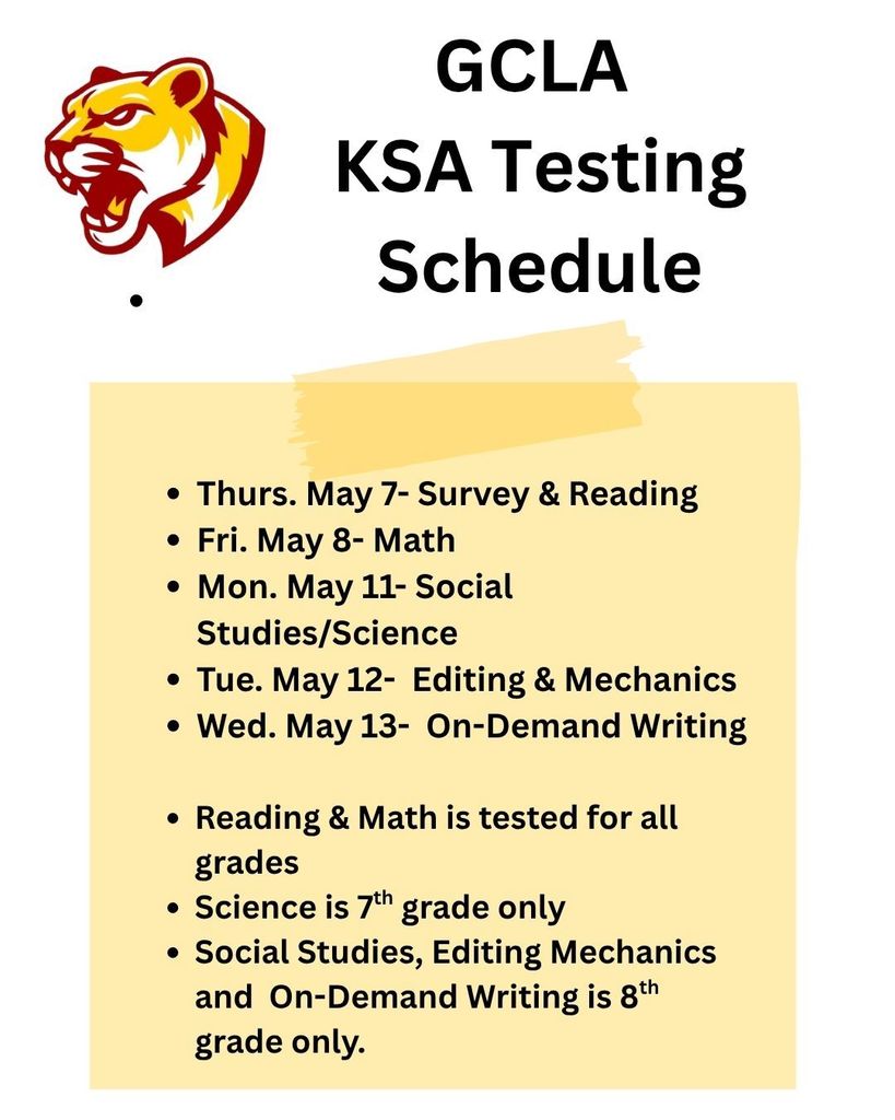 GCLA Testing Scehdule