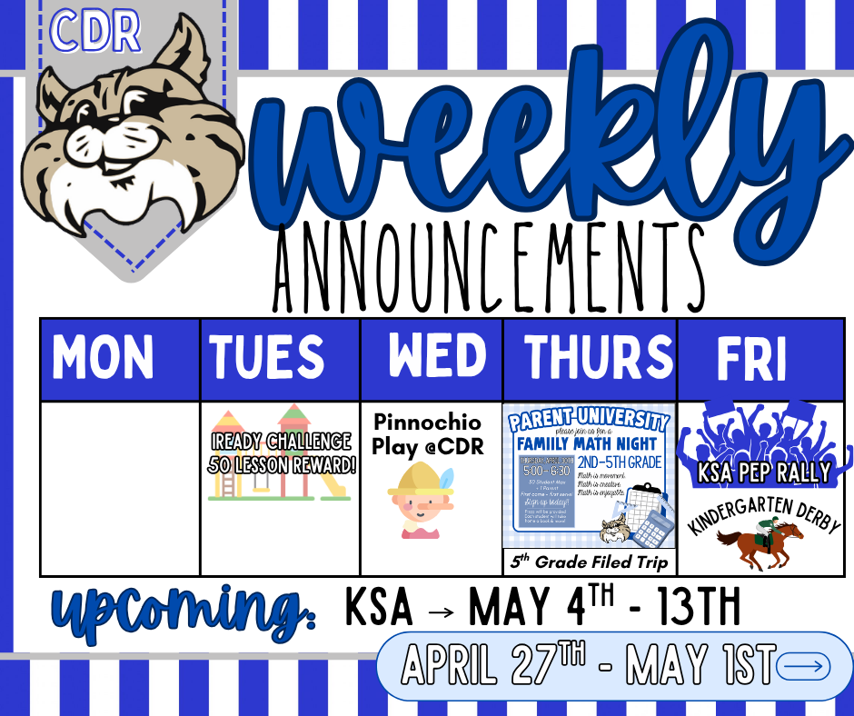Weekly Announcements: April 27th - May 1st