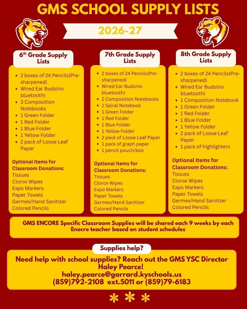 GMS School Supply Lists 2026-27