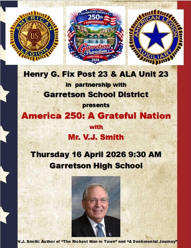 VJ Smith will be speaking at GHS on April 16th at 9:30am.