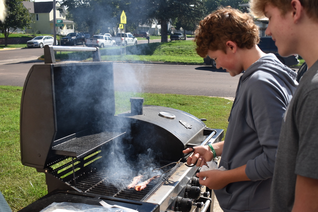 James grills his bacon for the Food Science's competition.