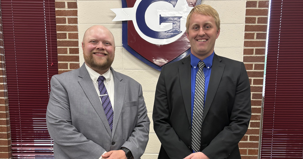 New J.E. Ober Elementary principal Kyle George with GKB Superintendent Dan Durrwachter