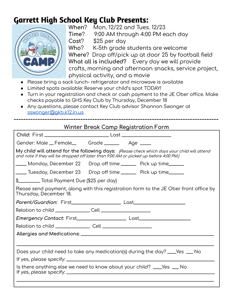 Key Club Winter Break