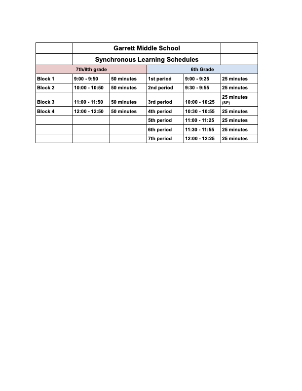 Virtual Learning Schedule