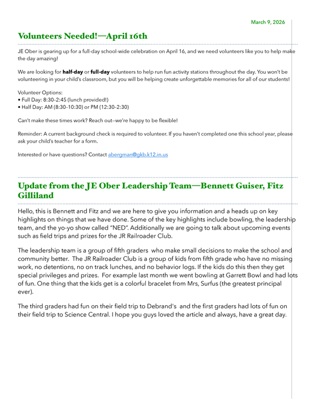 JE Ober March 2026 Newsletter