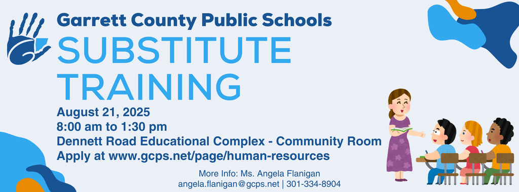 Graphic highlighting an upcoming substitute training as detailed in the story.