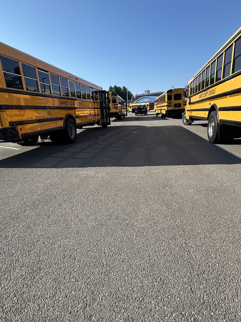 Image of school buses in a parking lot for inspection.