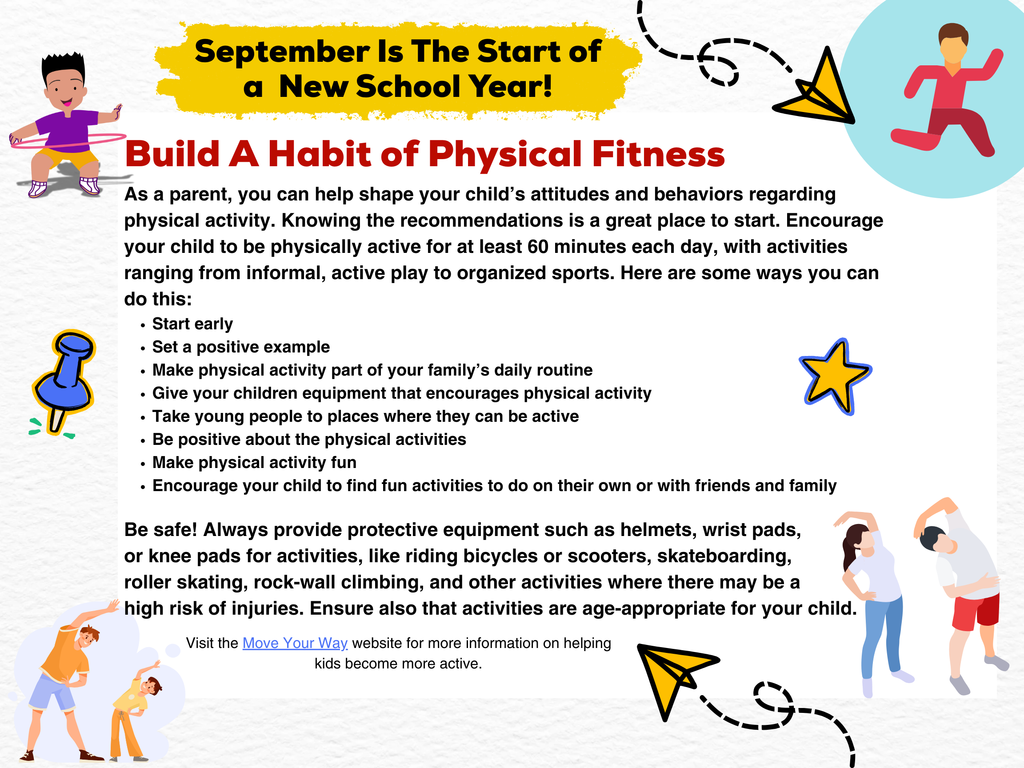 Graphic highlighting ways to build a habit of physical fitness, as detailed in the text.