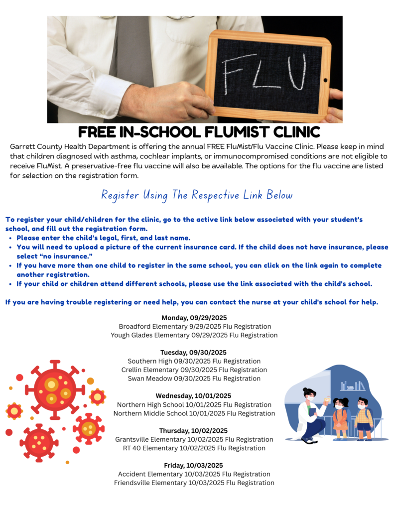 Graphic highlighting free in-school FluMist Clinics, as detailed in the text.