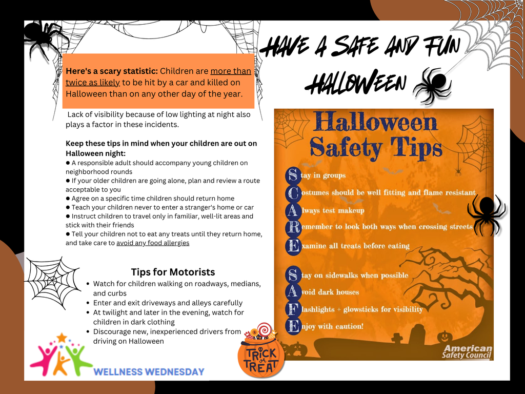 Graphic highlighting tips for a safe Halloween, as detailed in the text.