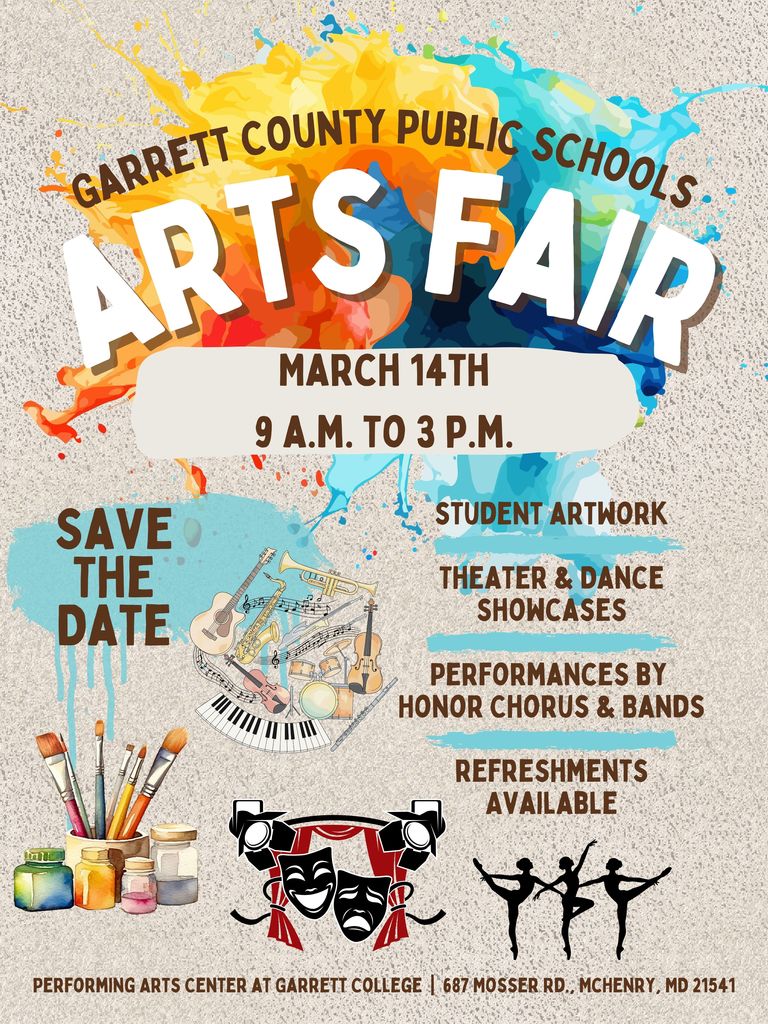 Graphic noting a save the date for the GCPS Student Arts Fair, as detailed in the text.