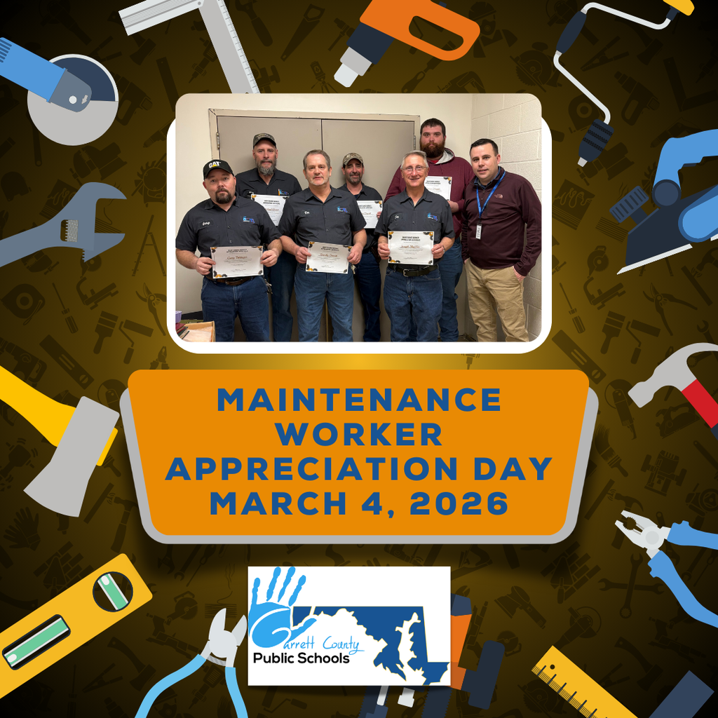 Graphic and image of the GCPS Maintenance workers posing with recognition certificates for Maintenance Worker Appreciation Day.