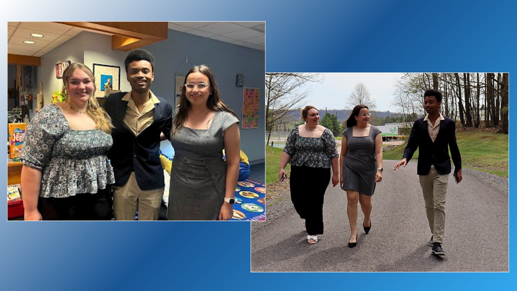 Picture collage of the MD State Student Member of the Board posing with GCPS students.