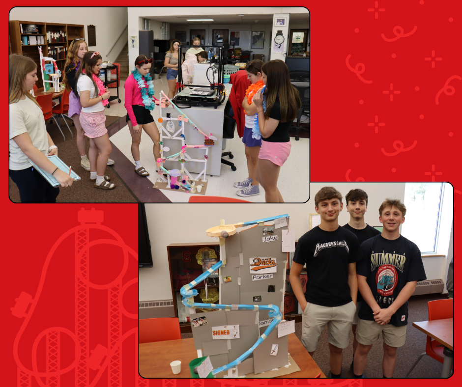 Collage of two images of students with their coaster projects.