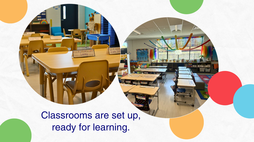 Classrooms are set up, ready for learning.