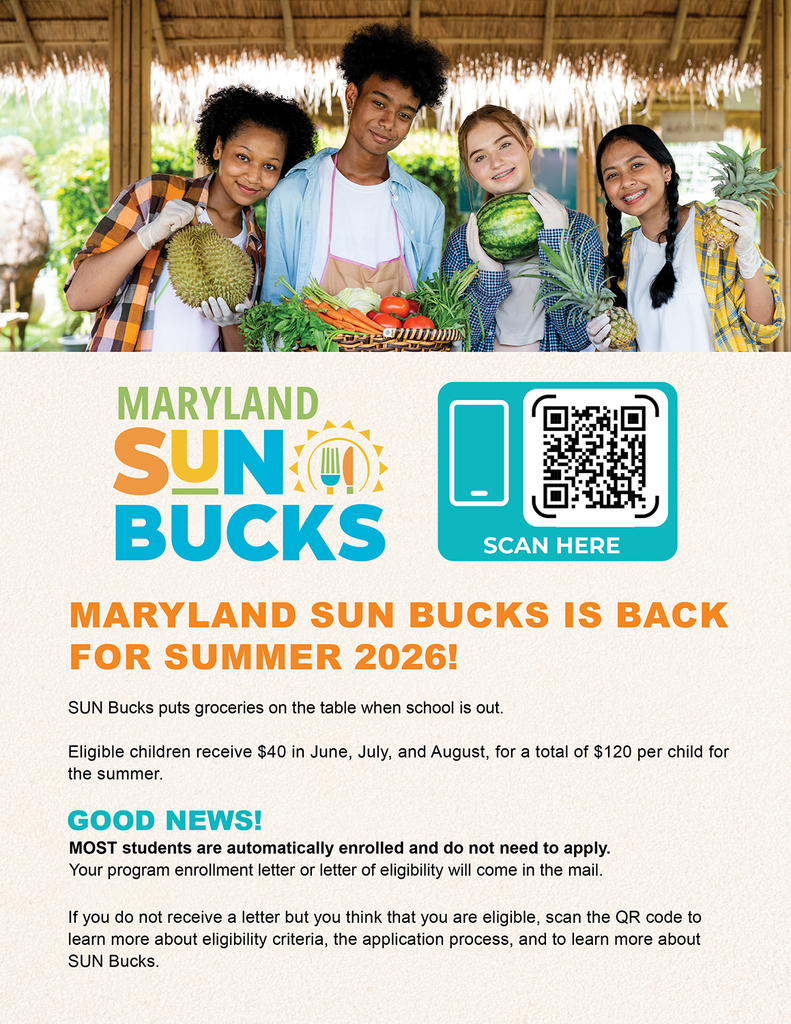 Flyer highlighting the Maryland Sun Bucks program, as detailed in the text.