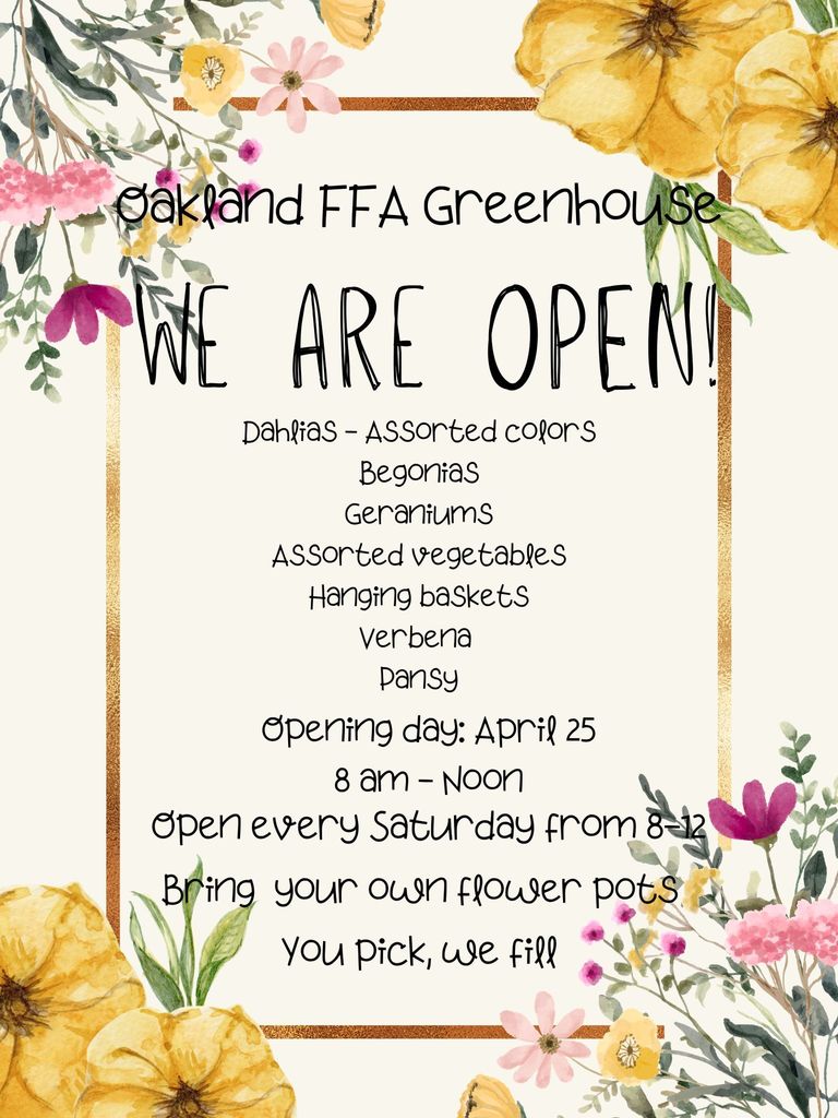 Flyer highlighting the Oakland FFA chapter plant sale, as detailed in the text.
