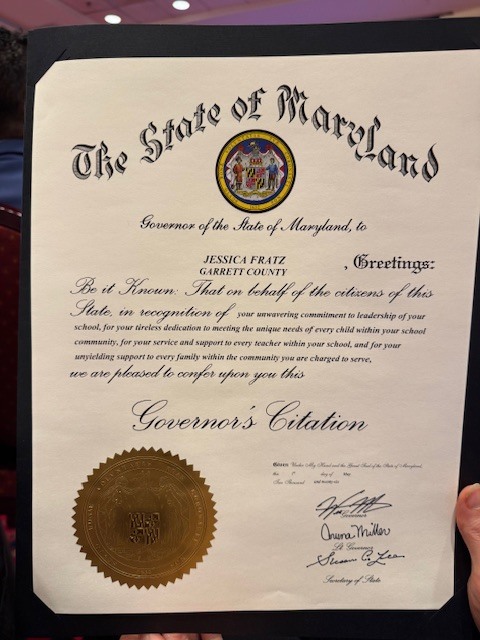 Recognition certificate from the State of Maryland.