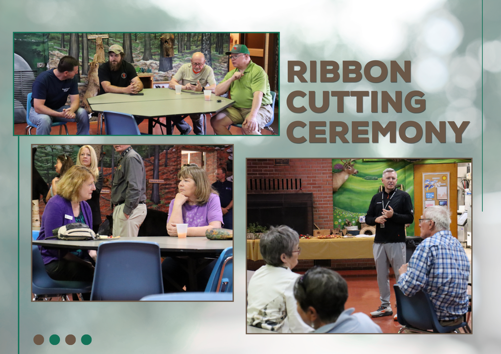 Collage of images from the Hickory Tree Canopy Observation Area ribbon cutting ceremony.