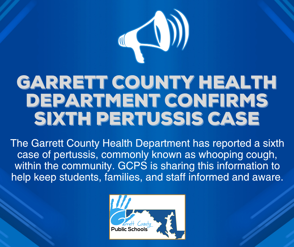 Graphic indicating a sixth pertussis case from the Health Department, as detailed in the text.