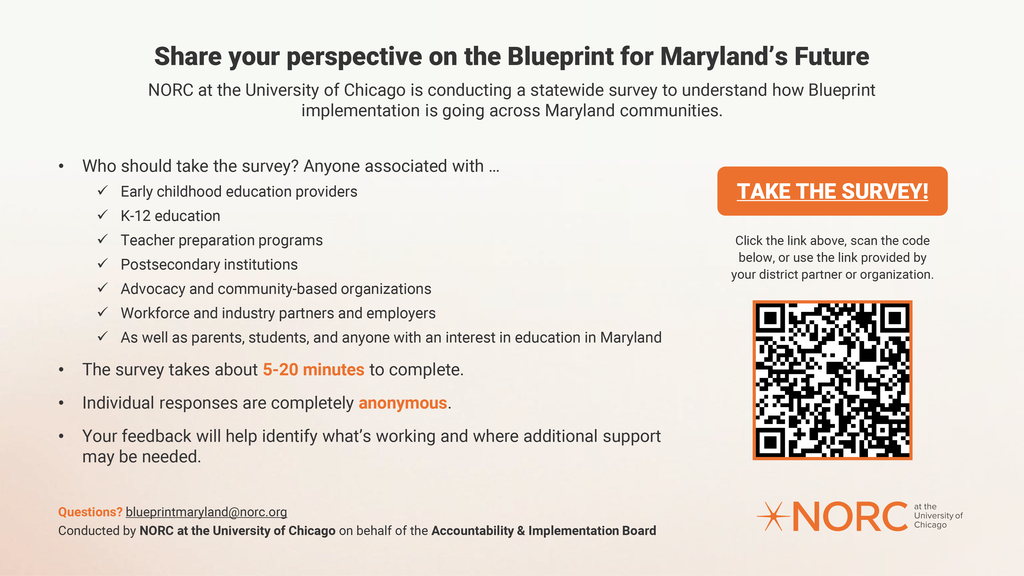 Graphic highlighting a Blueprint for Maryland's Future survey, as detailed in the text.