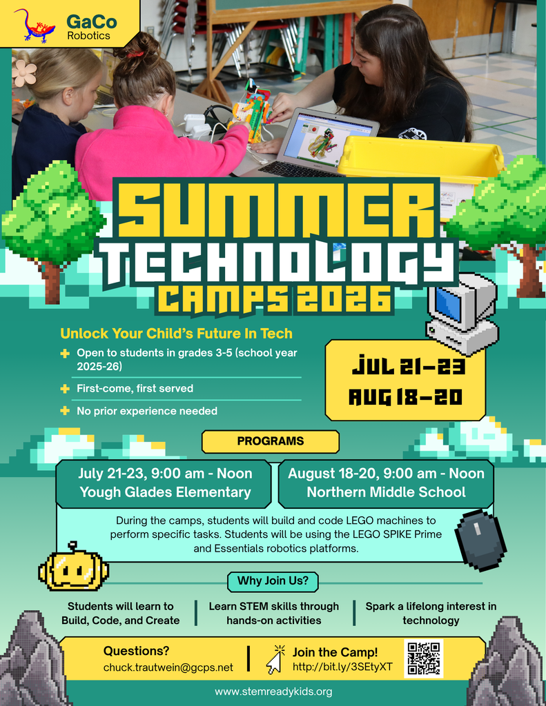 Flyer highlighting the Summer Technology Camps, as detailed in the story.