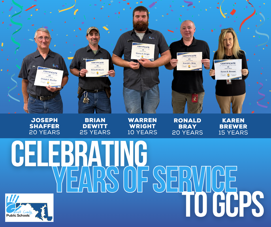 Graphic recognizing central office employees for milestone years of service, as detailed in the text.
