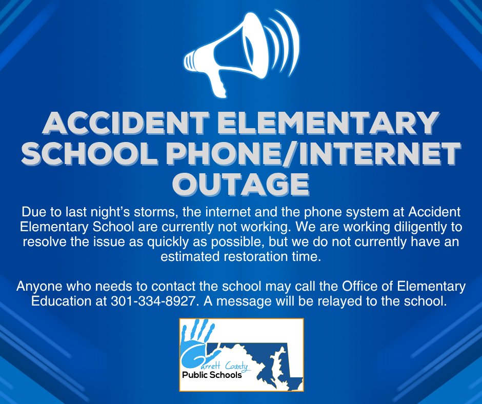 Graphic noting a phone and internet outage, as detailed in the text.