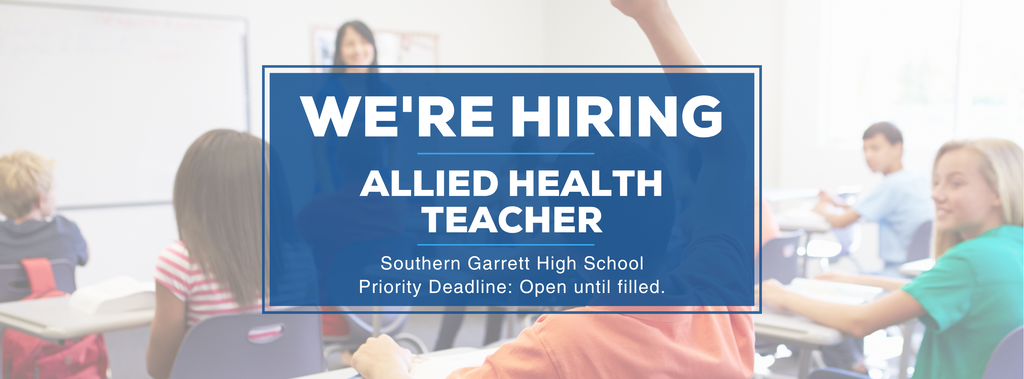 Graphic highlighting an open teaching position, as detailed in the text.