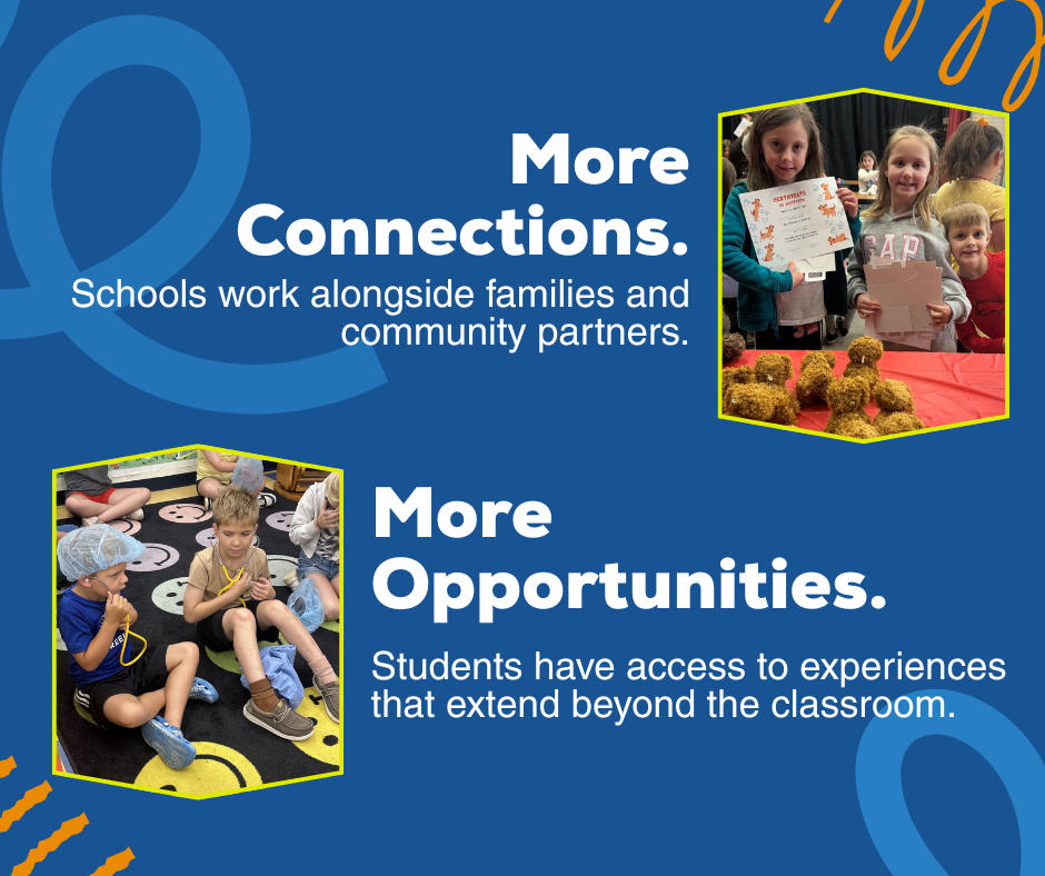Graphic highlighting the community school difference, as detailed in the text.