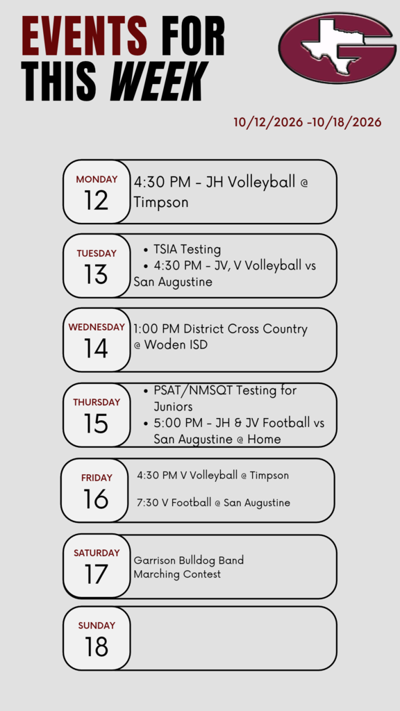 events for week of 10/12