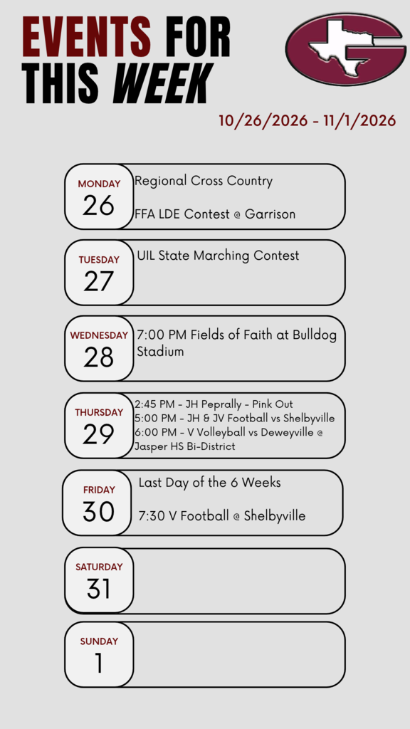 This weeks at Garrison ISD