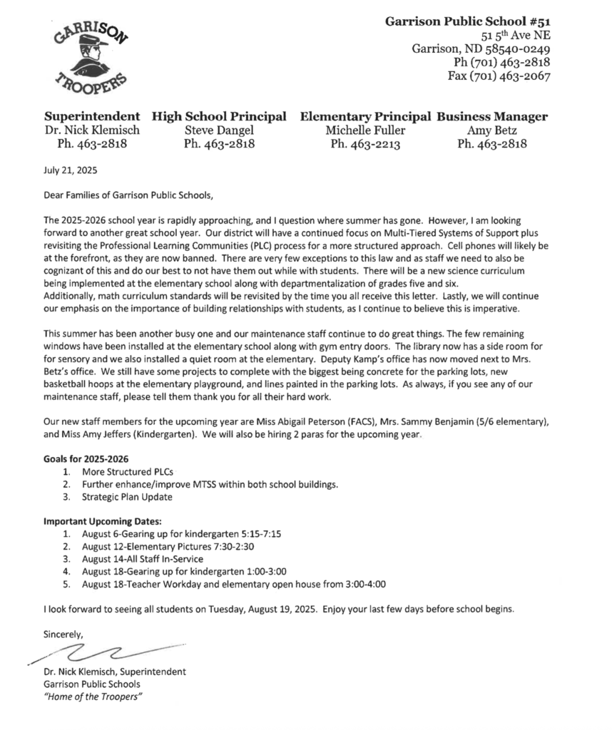 back to school letter